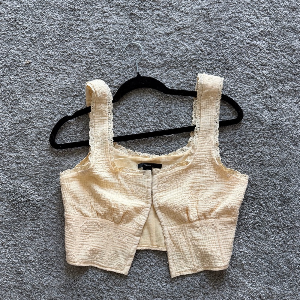 Forever 21 Cream Textured Crop Top